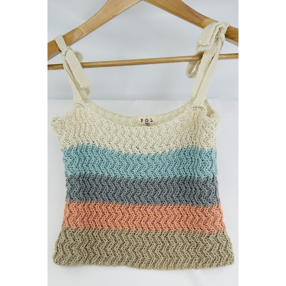 POL Women's Crochet Tie Shoulder Crop Tank Top Boho Festival One Medium